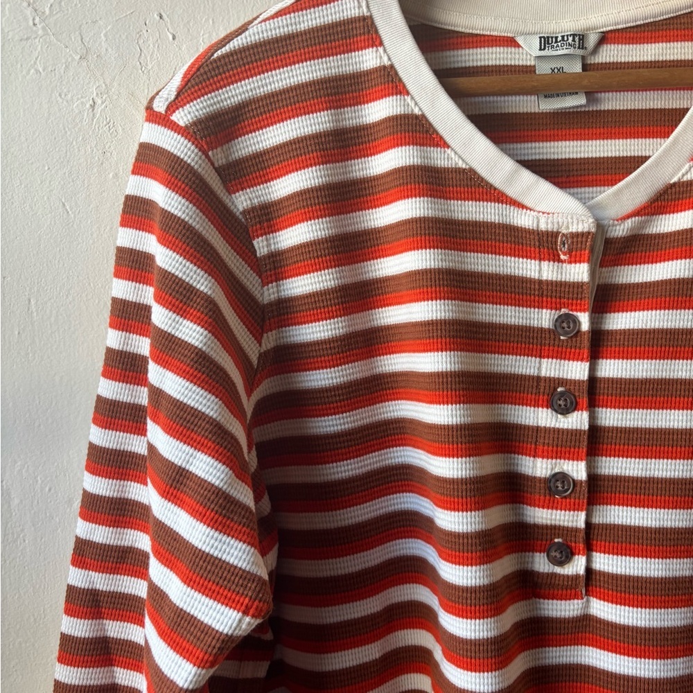 Duluth Trading Women's Burly Thermal Waffle Henley Striped - Picture 4 of 12
